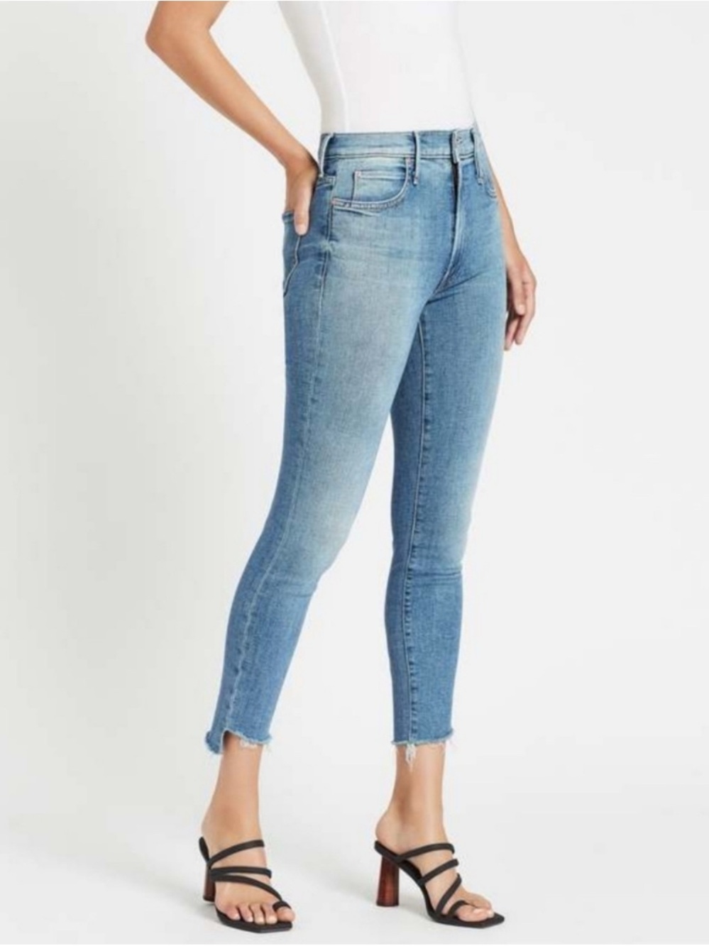 MOTHER Light Blue High-Rise Cropped Skinny Jeans